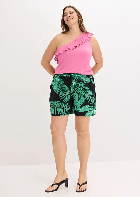 Top monospalla con volant in misto viscosa morbido, bonprix