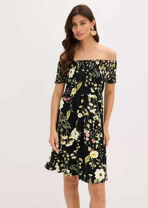 Abito con spalle scoperte in misto viscosa morbido, bonprix