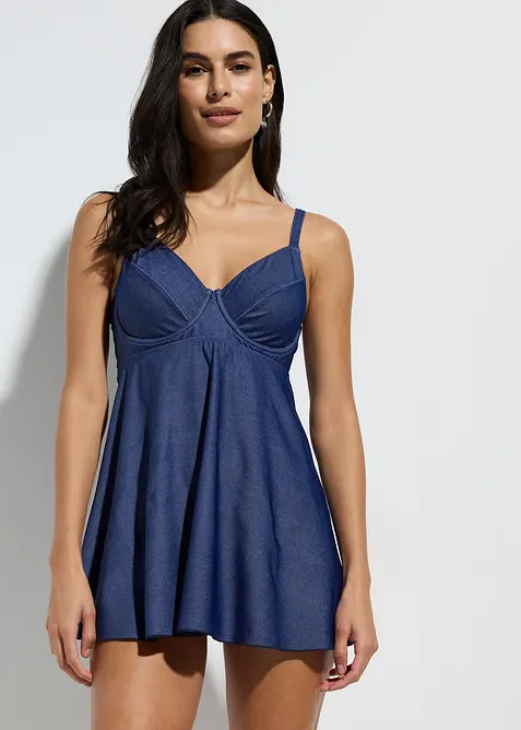 Tankini  lungo con effetto denim (set 2 pezzi), bonprix