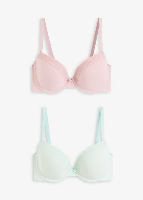 Reggiseno con coppe preformate, ferretto e cotone biologico morbido (pacco da 2), bonprix
