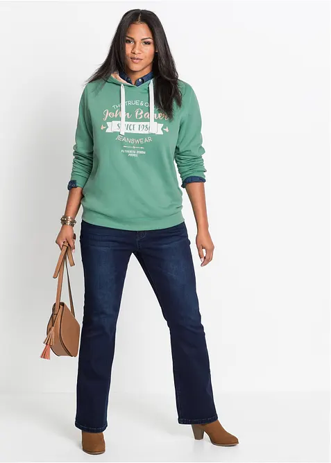 Jeans bootcut modellanti e ultramorbidi, vita alta, bonprix