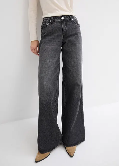 Jeans wide leg lunghi, low strech, vita media, bonprix