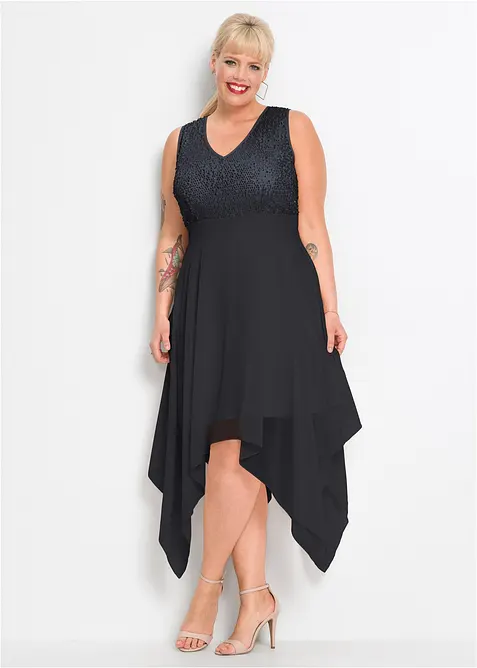 Abito da sera midi in fine chiffon con paillettes, bonprix