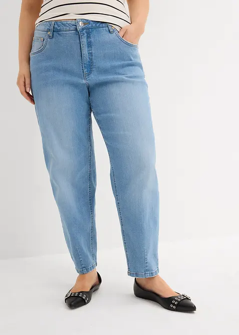 Jeans barrel leg cropped, vita alta, bonprix
