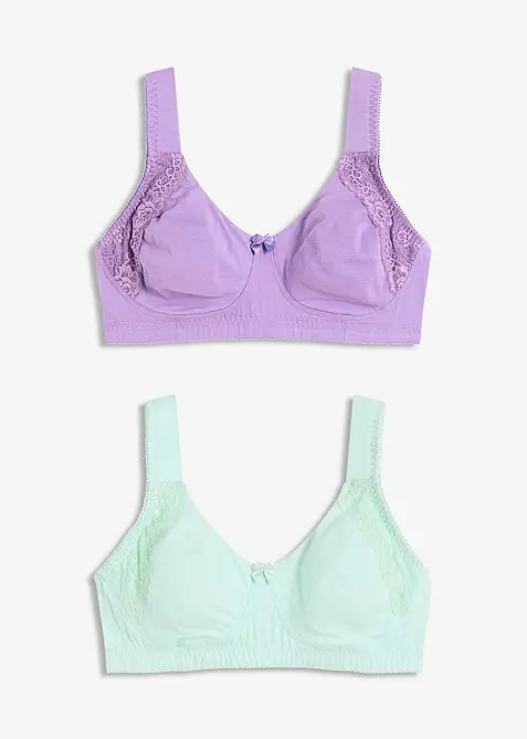 Reggiseno t-shirt senza ferretto con cotone (pacco da 2), bonprix