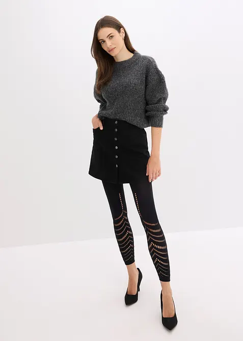 Leggings con comoda fascia in vita e ricamo traforato, 80 DEN, bonprix