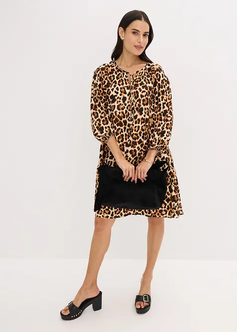 Abito tunica fantasia in crêpe operato, bonprix