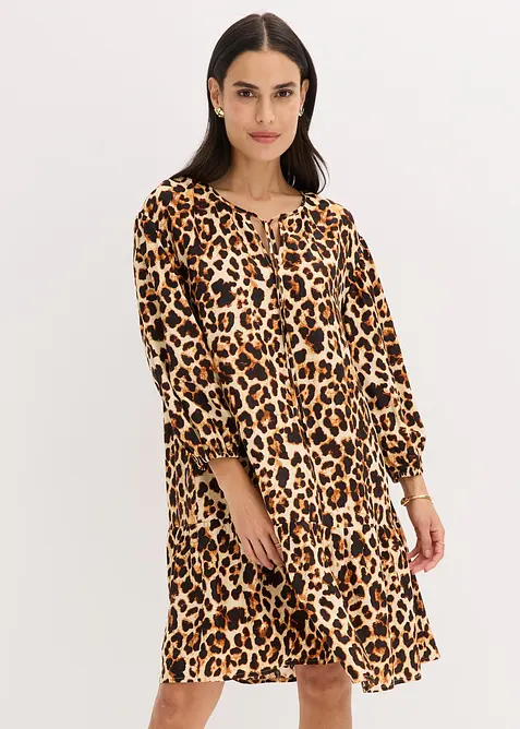 Abito tunica fantasia in crêpe operato, bonprix