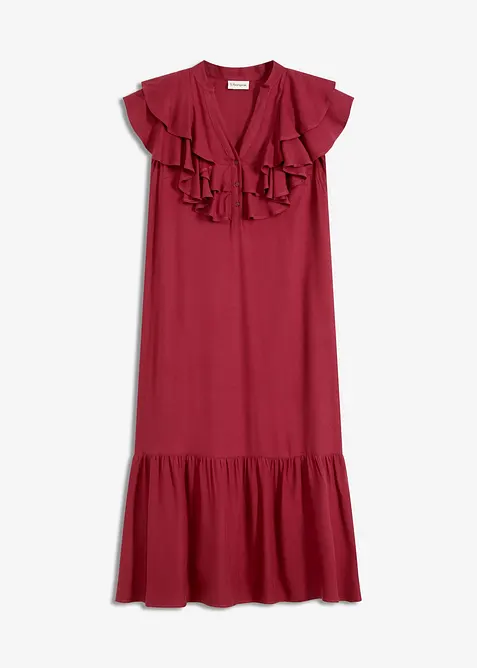 Abito midi con volant in crêpe operato, bonprix