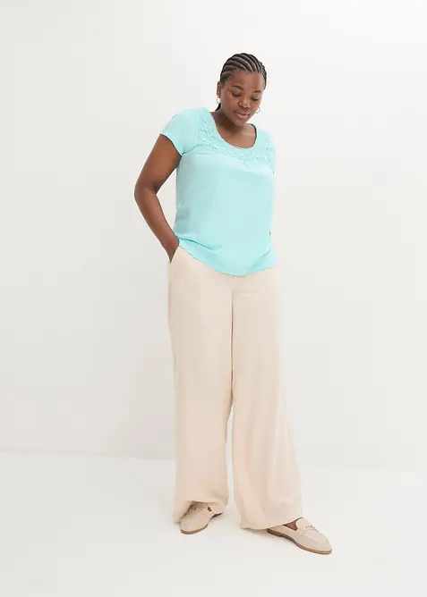 Maglia in cotone con pizzo a maniche corte, bonprix