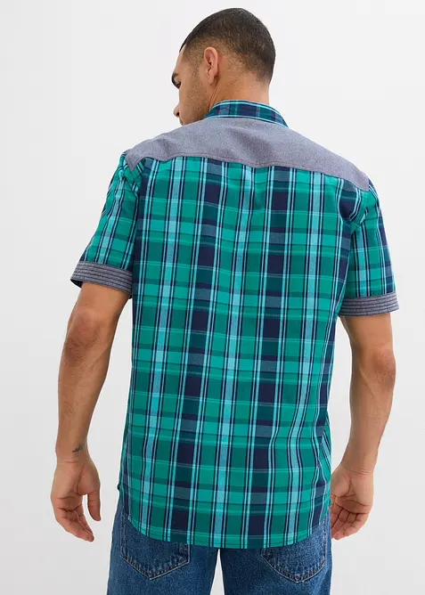 Camicia a maniche corte con inserto in denim, bonprix