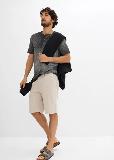 Maglia serafino a maniche corte  in puro cotone biologico effetto lavato, bonprix