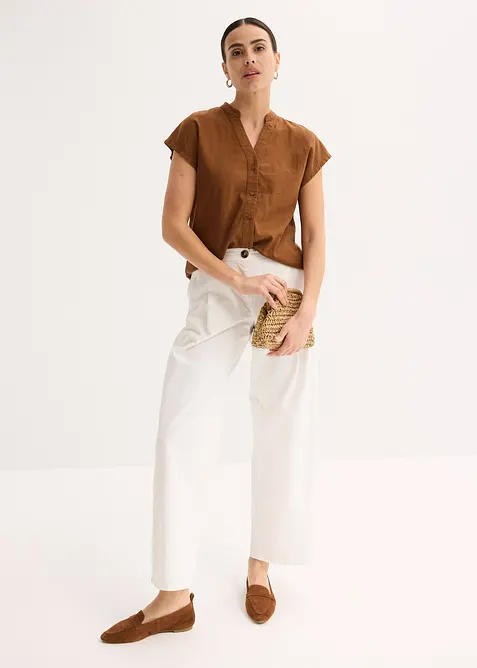 Camicetta vaporosa a maniche corte in misto lino, bonprix