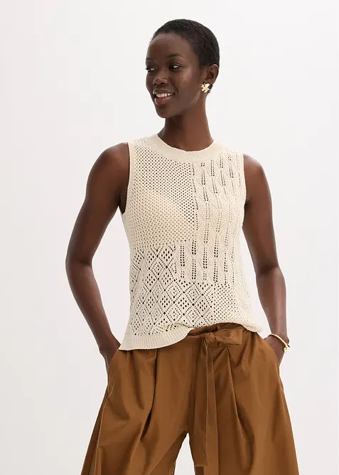 Top in maglia traforata con fili metallizzati, bonprix