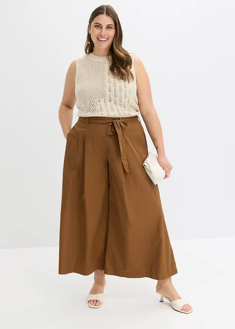 Pantaloni in popeline di cotone e cintura (set 2 pezzi), bonprix