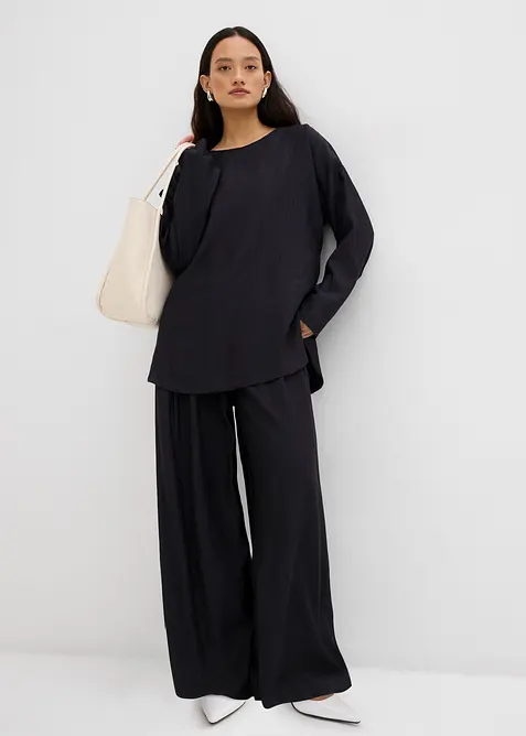 Pantaloni a palazzo in misto viscosa strutturato effetto crinkle, bonprix