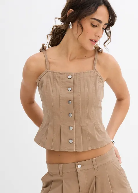 Top in misto cotone elasticizzato con spalline sottili, bonprix