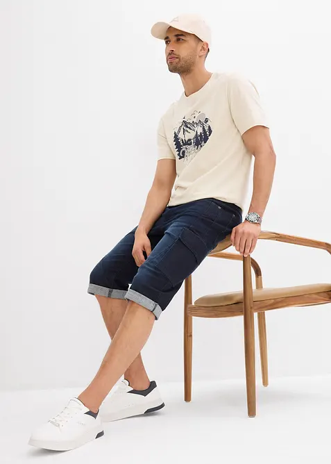 Bermuda di jeans cargo elasticizzati, regular fit, bonprix