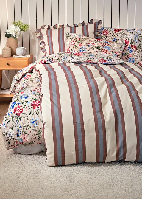 Biancheria da letto a righe con volant, bonprix