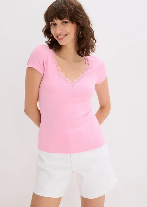 Maglia a costine con dettaglio in pizzo (pacco da 2), bonprix