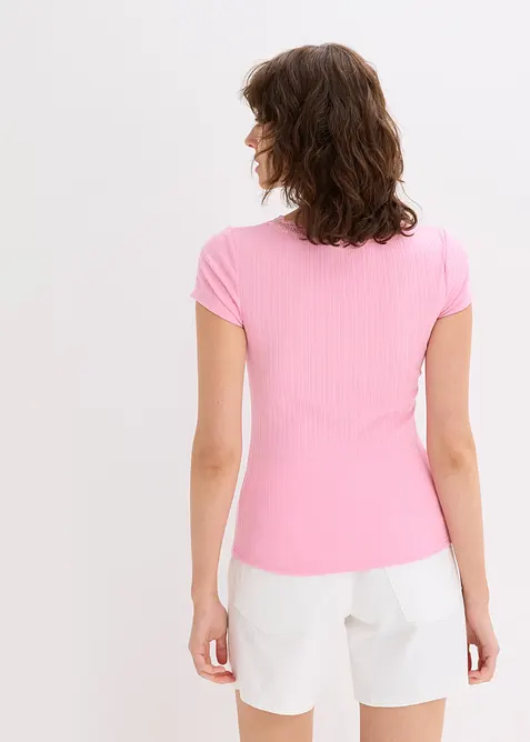 Maglia a costine con dettaglio in pizzo (pacco da 2), bonprix