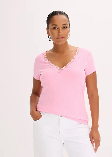 Maglia a costine con dettaglio in pizzo (pacco da 2), bonprix