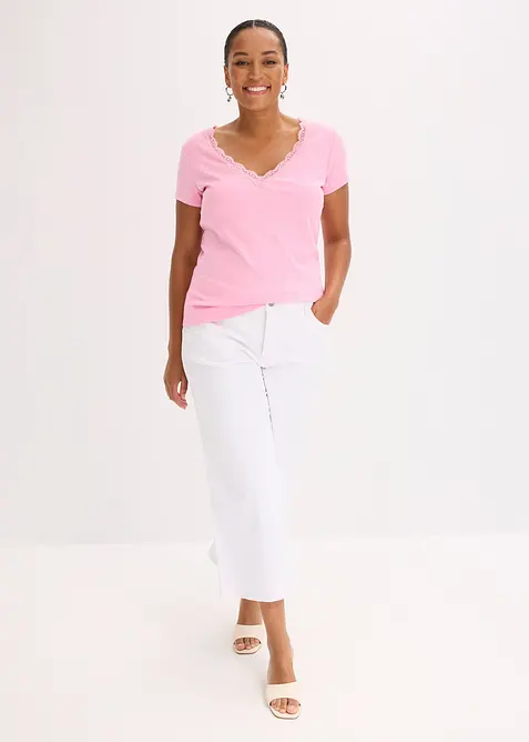 Maglia a costine con dettaglio in pizzo (pacco da 2), bonprix