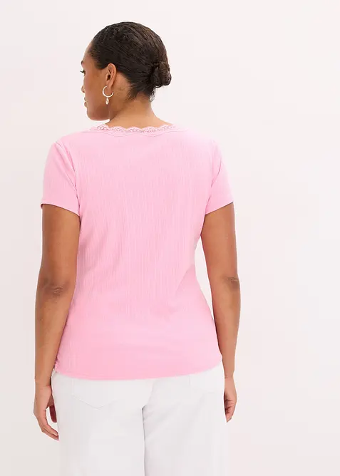 Maglia a costine con dettaglio in pizzo (pacco da 2), bonprix