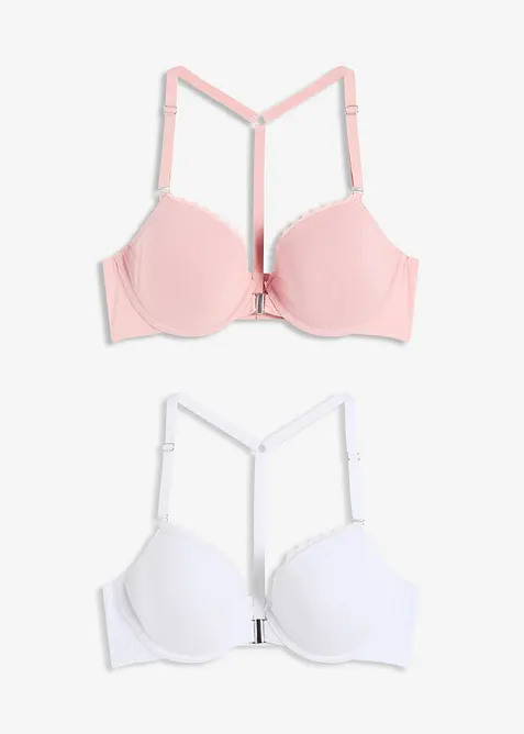 Reggiseno con coppe preformate, ferretto, chiusura anteriore e cotone (pacco da 2), bonprix