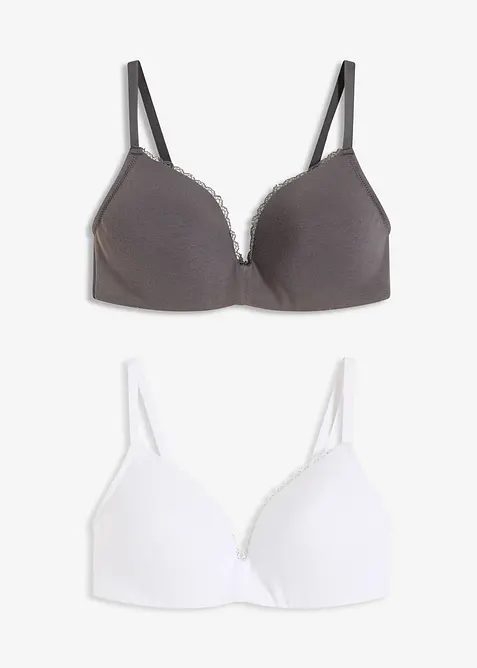 Reggiseno senza ferretto con coppe preformate e cotone (pacco da 2), bonprix