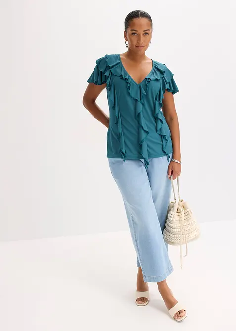 Maglia con volant in misto modal morbido, bonprix