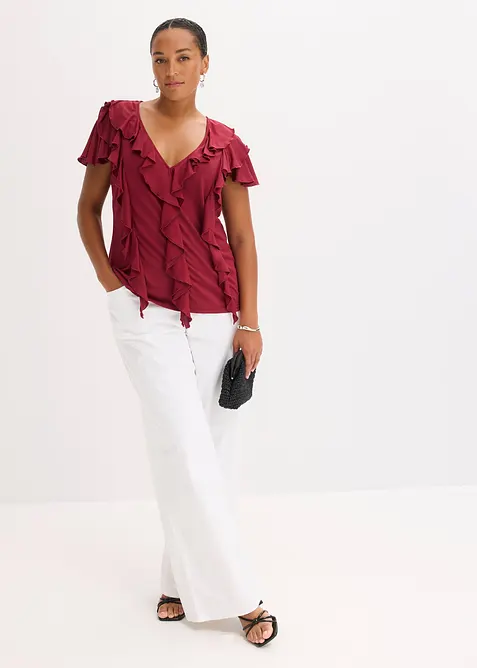 Maglia con volant in misto modal morbido, bonprix