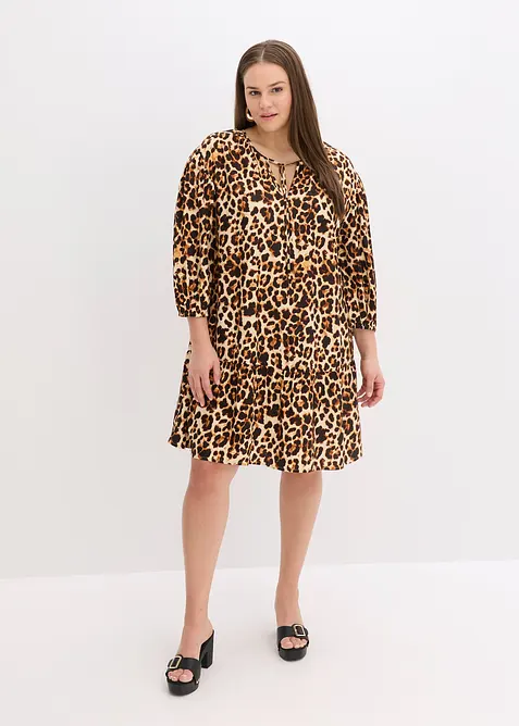 Abito tunica fantasia in cr&ecirc;pe operato, bonprix