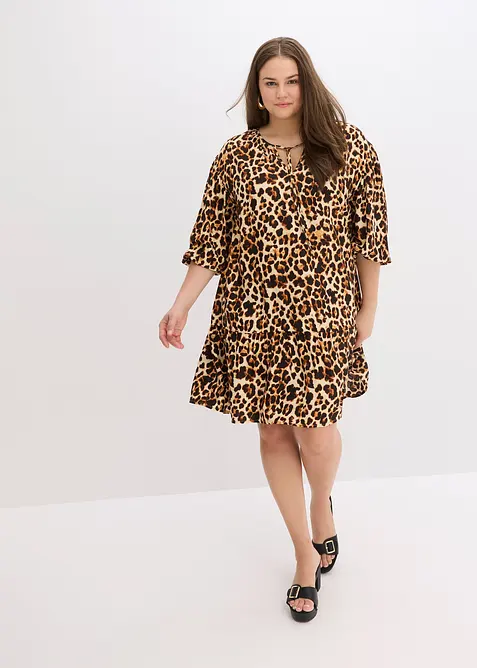 Abito tunica fantasia in cr&ecirc;pe operato, bonprix