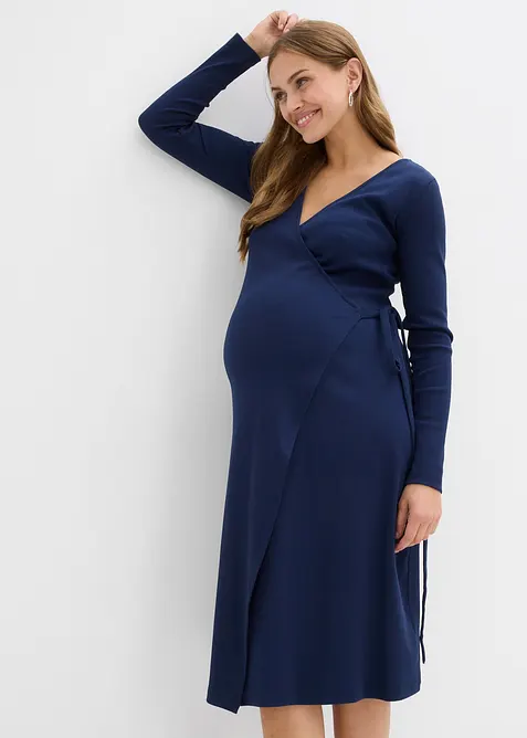 Abito pr&eacute;maman a portafoglio per la gravidanza e oltre in cotone biologico a coste, bonprix