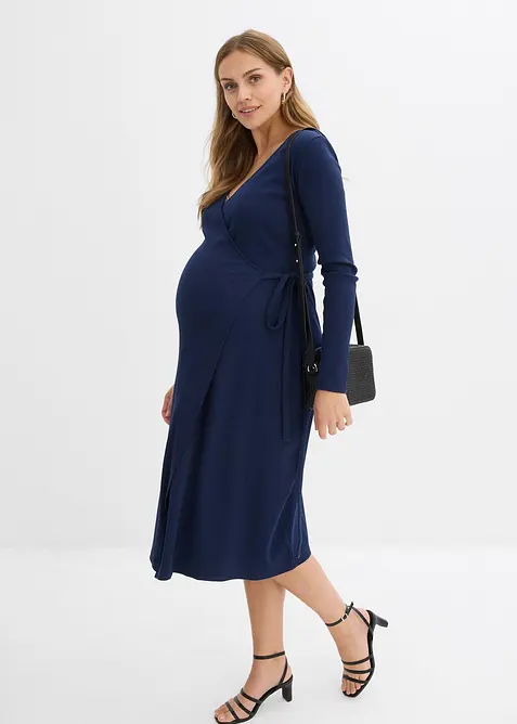 Abito pr&eacute;maman a portafoglio per la gravidanza e oltre in cotone biologico a coste, bonprix