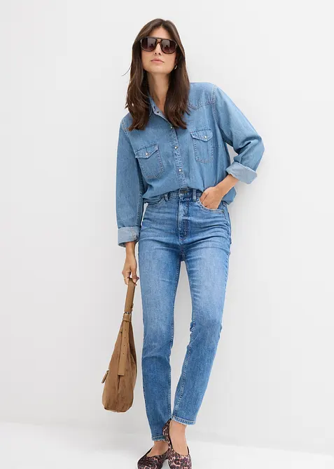 Jeans skinny cropped, vita alta, bonprix