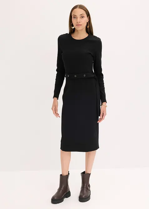 Abito midi in misto cotone elasticizzato, bonprix