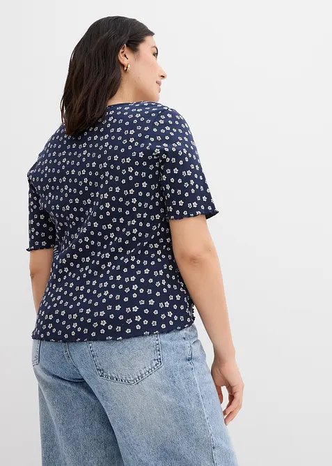 Maglia a costine a mezze maniche con stampa a fiori, bonprix