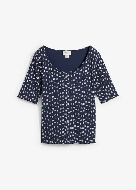 Maglia a costine a mezze maniche con stampa a fiori, bonprix