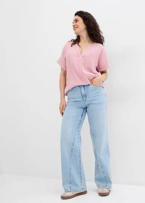 Blusa a maniche corte in mussola, bonprix