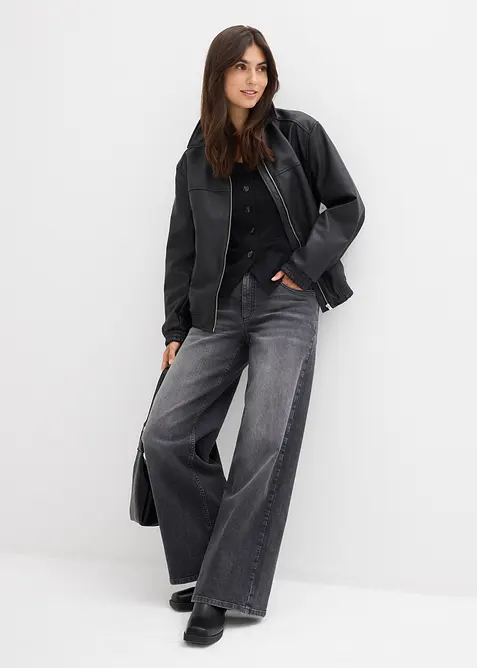 Jeans wide leg a vita alta, bonprix