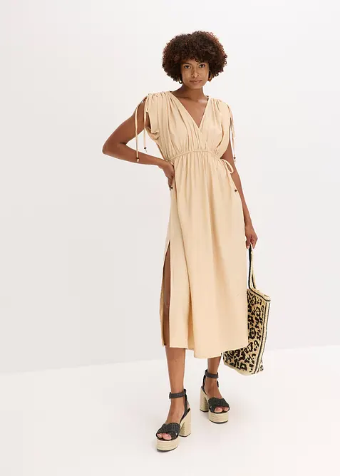 Abito lungo in tessuto a trama operata con maniche ampie, bonprix