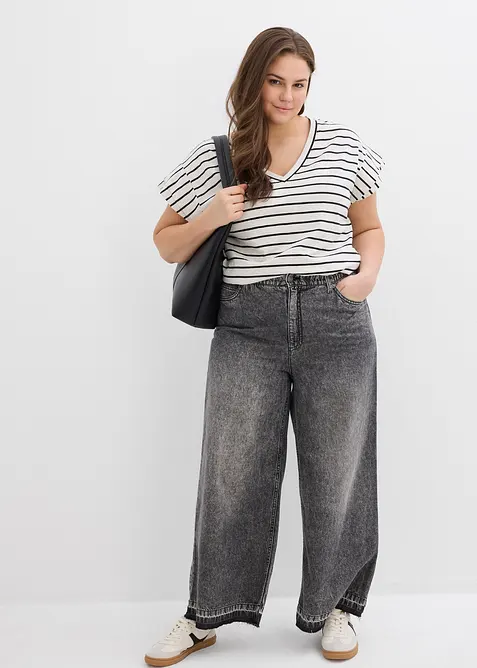 Maglia a righe con maniche a volant, bonprix