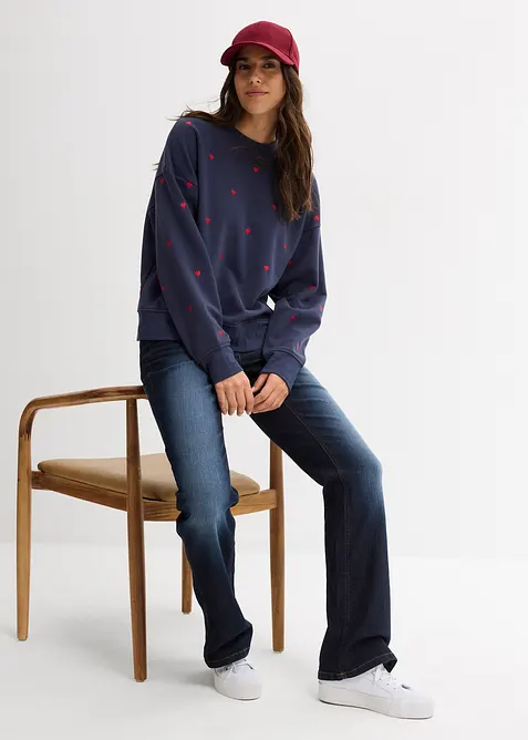 Felpa oversize in misto cotone con ricami, bonprix