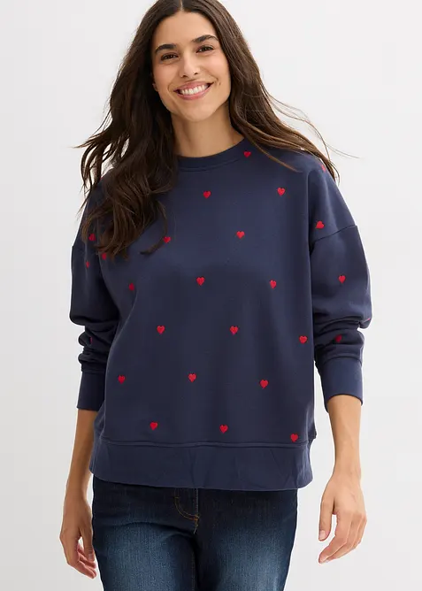 Felpa oversize in misto cotone con ricami, bonprix