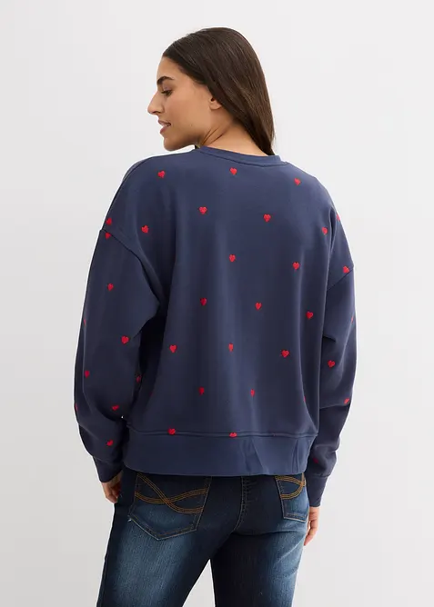 Felpa oversize in misto cotone con ricami, bonprix