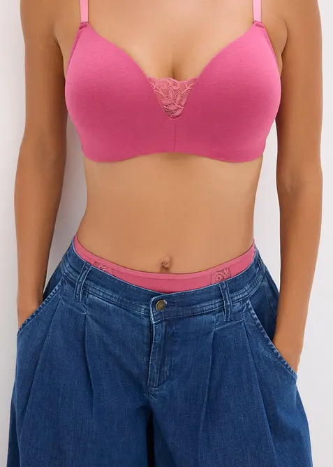 Reggiseno in cotone senza ferretto con coppe preformate (pacco da 2), bonprix