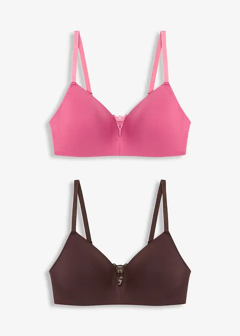 Reggiseno in cotone senza ferretto con coppe preformate (pacco da 2), bonprix