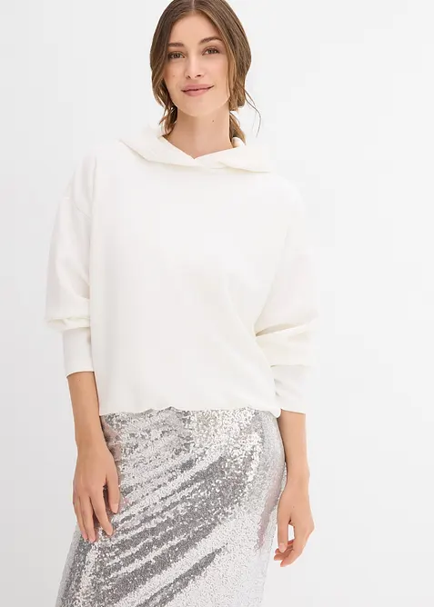 Felpa con cappuccio in misto viscosa leggermente lucido, bonprix